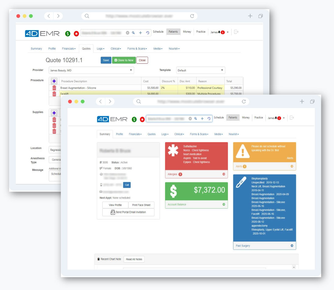 4D EMR for medical specialties billing screencaps